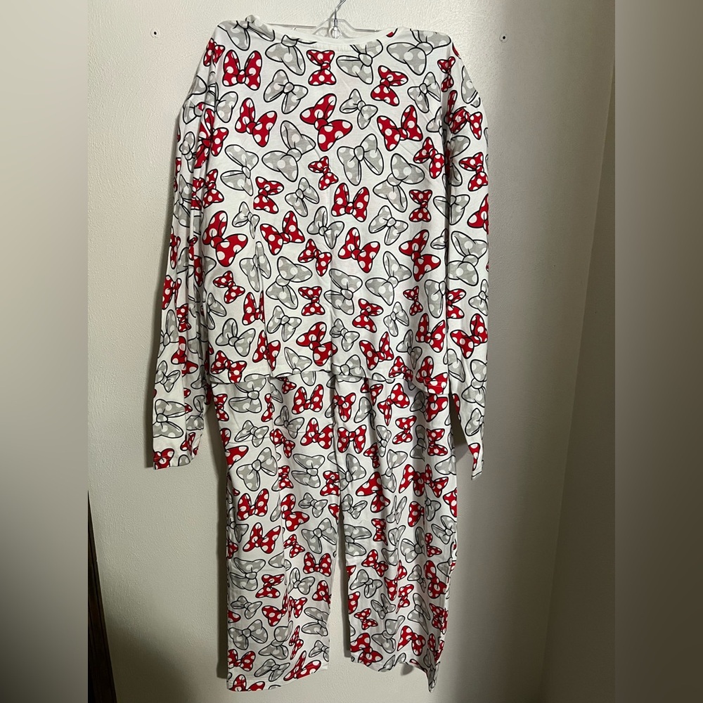 DISNEY Classic Minnie Mouse Bow 2 Piece Pajama Set White Red Grey Women's Sz 1X - Picture 3 of 7